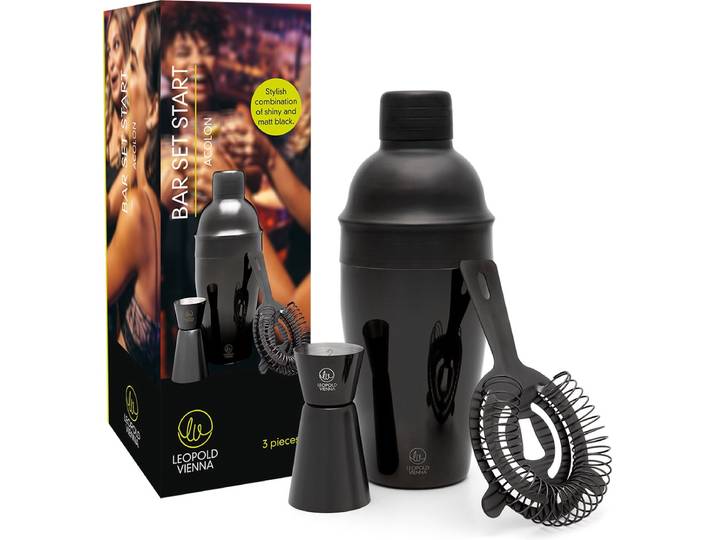 Leopold Vienna - Cocktail set Acolon 3-delig zwart (cocktail shaker\, strainer\, pipet) cadeau giftset