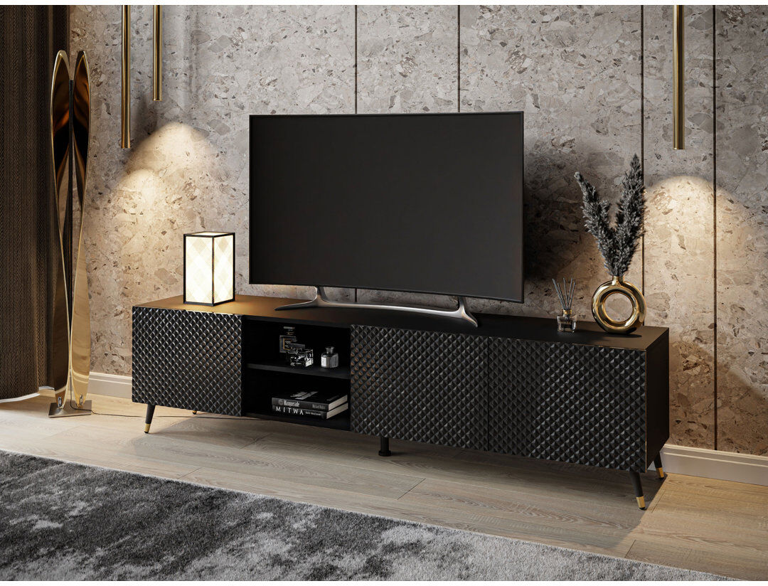 George Oliver Fredrickson TV Stand Black/Black Gold 50" H x 195" W x 42" D