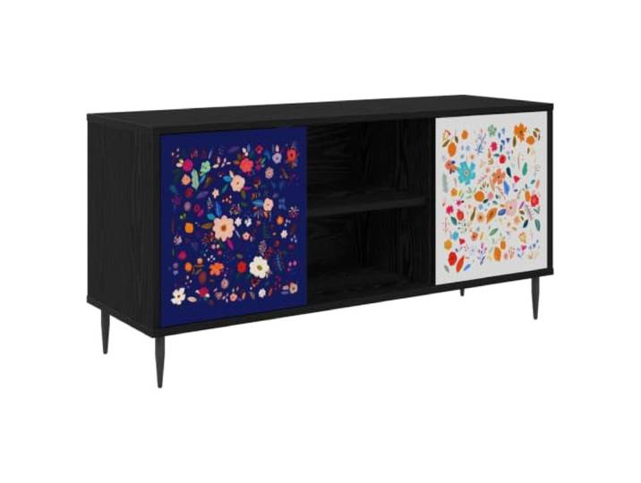 Foknhdi TV-Schrank Schwarz Eichen-Optik Lowboard 102x33x51 cm Modernes TV-Board aus Holzwerkstoff mit 2 Türen für Wohnzimmer & Schlafzimmer, erhöhte Füße für gute Luftzirkulation.