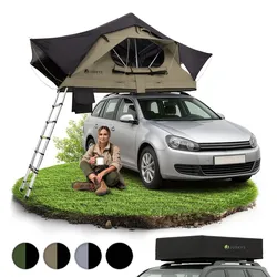Juskys Autodachzelt Lago 120 x 210 cm - LED-Beleuchtung & Leiter - Schwarz / Khaki