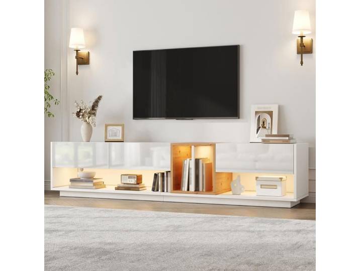 Meuble TV avec éclairage LED Meuble Tele avec Rangement Meuble TV Moderne Haute Brillance pour TV jusqu'à 80 Pouces 190x38x42cm