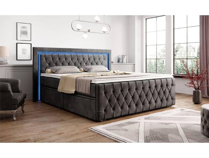 PROMETO Möbel Boxspringbett mit 7-Zonen Taschenfederkernmatratze, 180x200 cm Bettkasten Acosta, 7-Zonen-Taschenfederkernmatratze, Topper, 2 Bettkästen