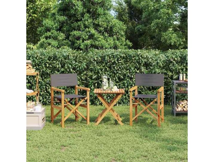 Gris Chaises de metteur en scène pliantes lot de 2 Bois teck massif - Siège de balcon LV65547