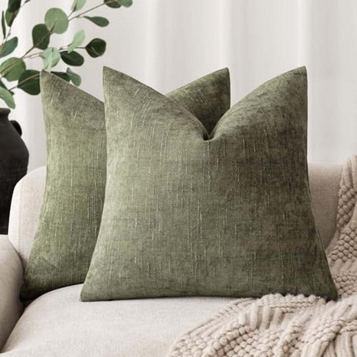 Set van 2 zachte chenille kussenslopen voor accent decoratie