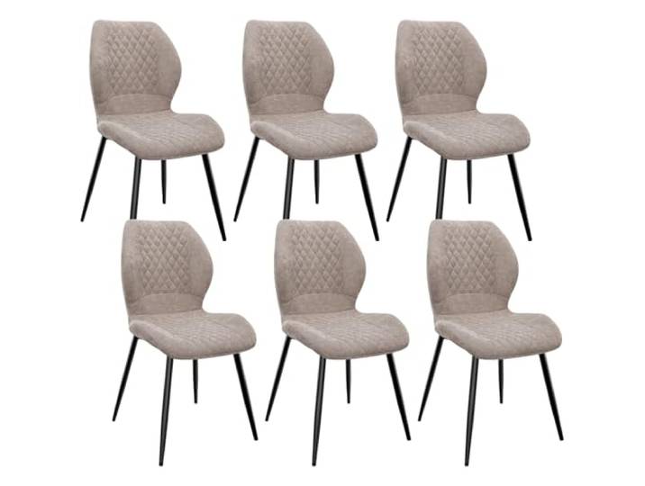 FRUOGO Esszimmerstühle 6er Set,Esszimmerstühle Modern,Küchenstuhl,mit Leinen Schwamm Kissen, Metallbeine und Diamant-Muster Gepolstert-Braun.