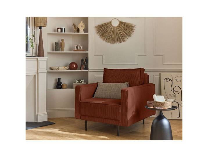 Charlie - fauteuil - pieds hauts - en velours côtelé - Terracotta