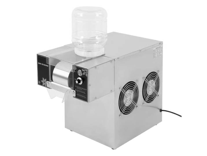 Kommerzieller Schneeflocken-Eisbereiter Elektrische Schneeeis-Maschine 120kg/Tag 750w 220v 8 Geschwindigkeitsstufen Luftkühlung 2 Materialtrichter Rutschfeste Füße Edelstahlgehäuse