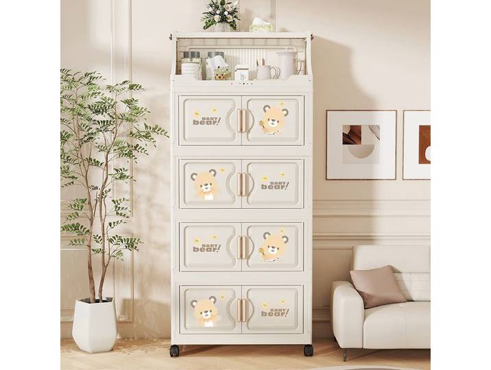 Armoire de rangement pliable multi-niveaux, adaptée aux enfants, pour la maison, organisateur de collations en plastique, sans installation requise