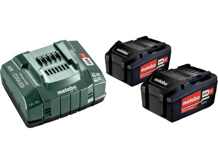 Pack énergie 18V METABO - Pack 2 Batteries 18 volts + chargeur rapide 2 x 5\,2 Ah Li-Power\, ASC 145\, coffret - 685051000