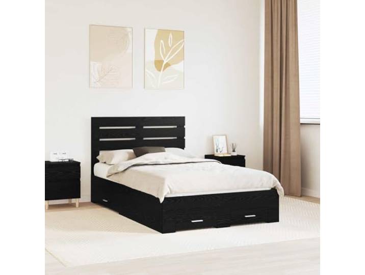 RJPLMFV Bettgestell mit Schubladen und Kopfteil, Holz aus Technik Modernes Design, integrierte Aufbewahrung, Metallgriffe, Lattenrost inklusive