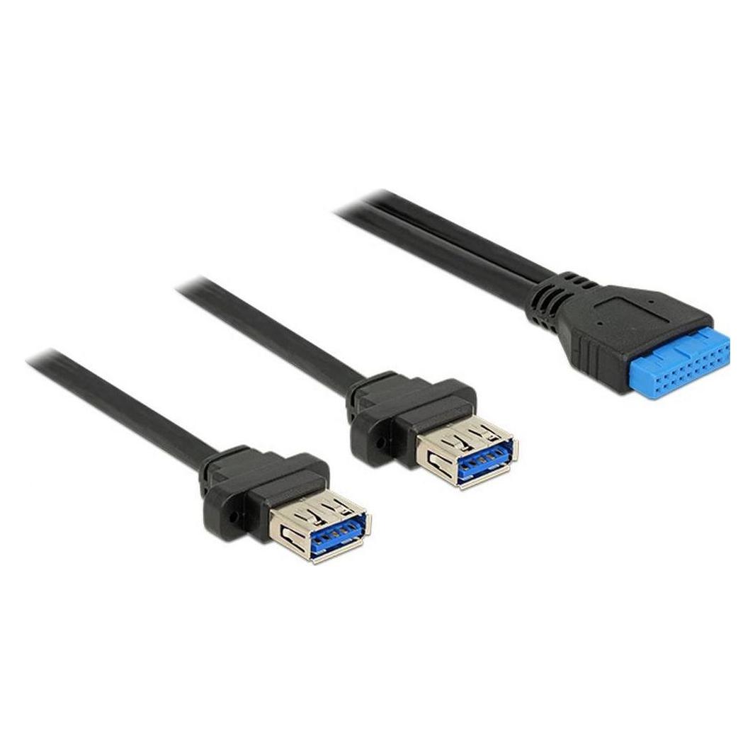 Delock USB-Kabel 19-poliger USB3.0 Kopf (W) bis USB Type A (W) panel mountable (0.80 m, Industriekabel) (85244)