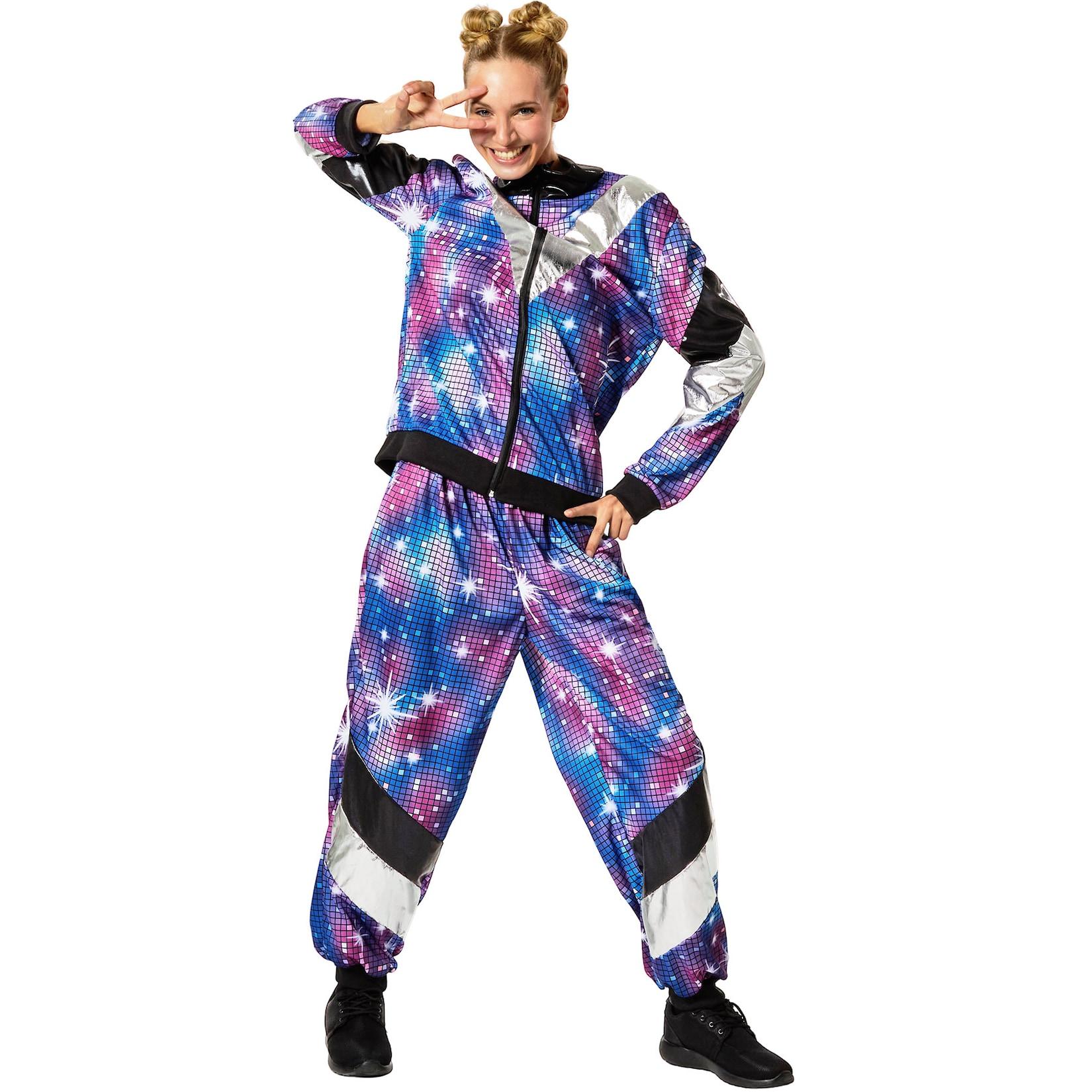 tectake® Damenkostüm Retro 80er 90er Jahre Disco Jogginganzug