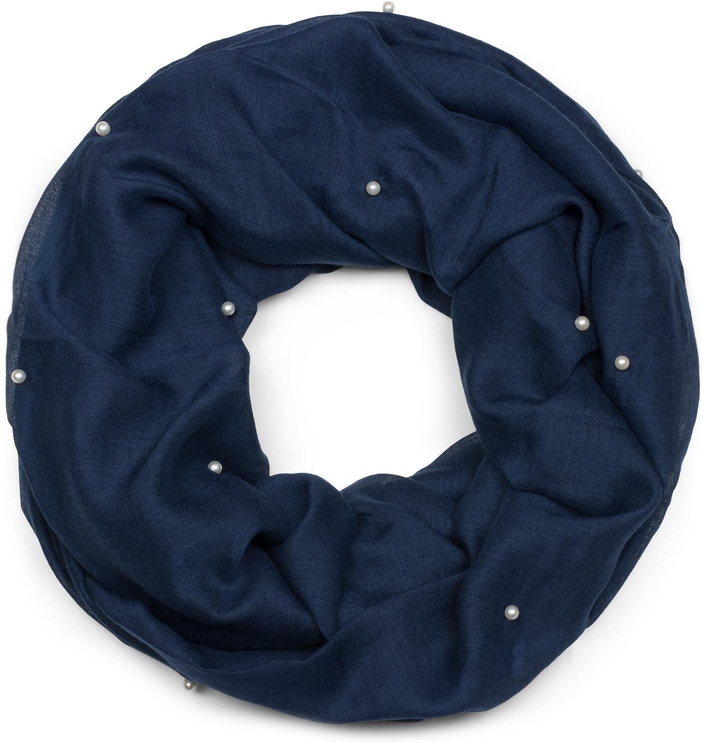 Loop STYLEBREAKER "Loop Schal mit Perlen Applikation", Damen, blau (dunkelblau), Obermaterial: 50% Viskose CV. 50% Baumwolle CO., Modisch, Modetücher Loop
