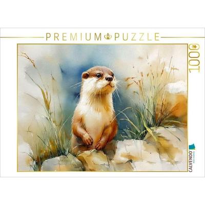 CALVENDO Puzzle Ein kleiner neugieriger Otter beobachtet seine Umgebung | 1000 Teile Lege-Größe 64x48cm Foto-Puzzle für glückliche Stunden, von ,