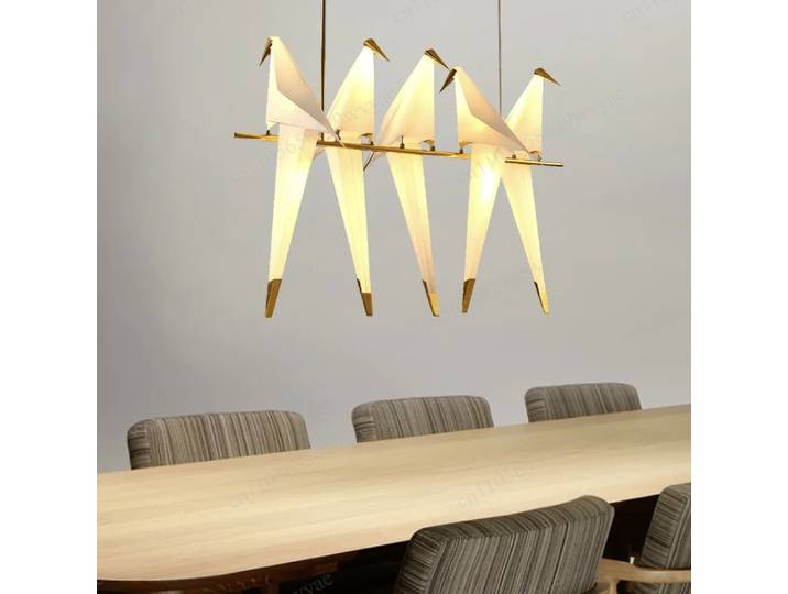 Lustre de plafond nordique moderne minimaliste en forme d'oiseau origami, lampe créative en papier en forme de grue