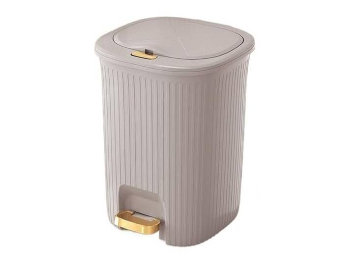 lskdnrufh Mülleimer Badezimmer-Mülleimer mit Deckel, schmaler Mülleimer aus Kunststoff mit Druckleiste und goldenem Pedal for Wohnzimmer, Schlafzimmer, Büro, Küche Trash Can(Gray,20L)