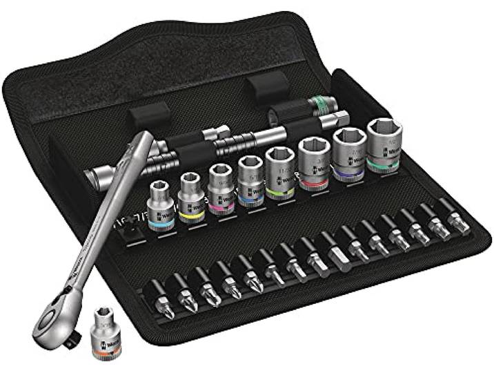 Wera 05004021001 8100 SA 11 Jeu cliquet Zyklop Metal avec levier d‘inversion\, à carré 1/4“\, systeme impérial\, 28 pièces Multicolore
