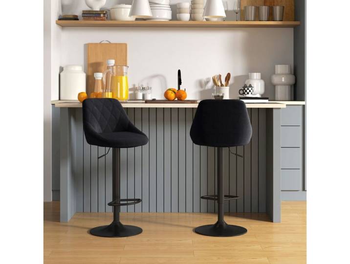 Lot de 2 tabourets de bar réglables en hauteur noirs avec dossier repose-pieds velours et métal