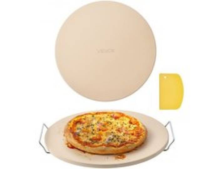 VEVOR Pizzastein Backstein 406 x 406 mm, runder Cordierit-Pizzastein, extra große Steinplatte mit Schaber & Ständer, 17 mm dick, hitzebeständig, für Küchenofen Brotbacken Pizzabacken Grillen