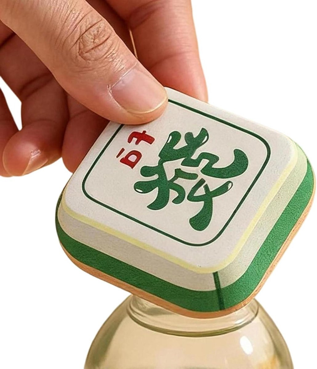 Mahjong Decoratieve Flesopener en Dekselopener in Houtkleur - B/D/H: 7 x 6 x 1.2 cm