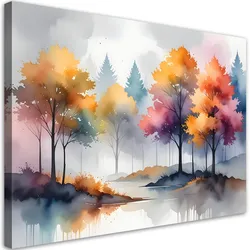 WANDBILD, Farbige Bäume Pastell Landschaft