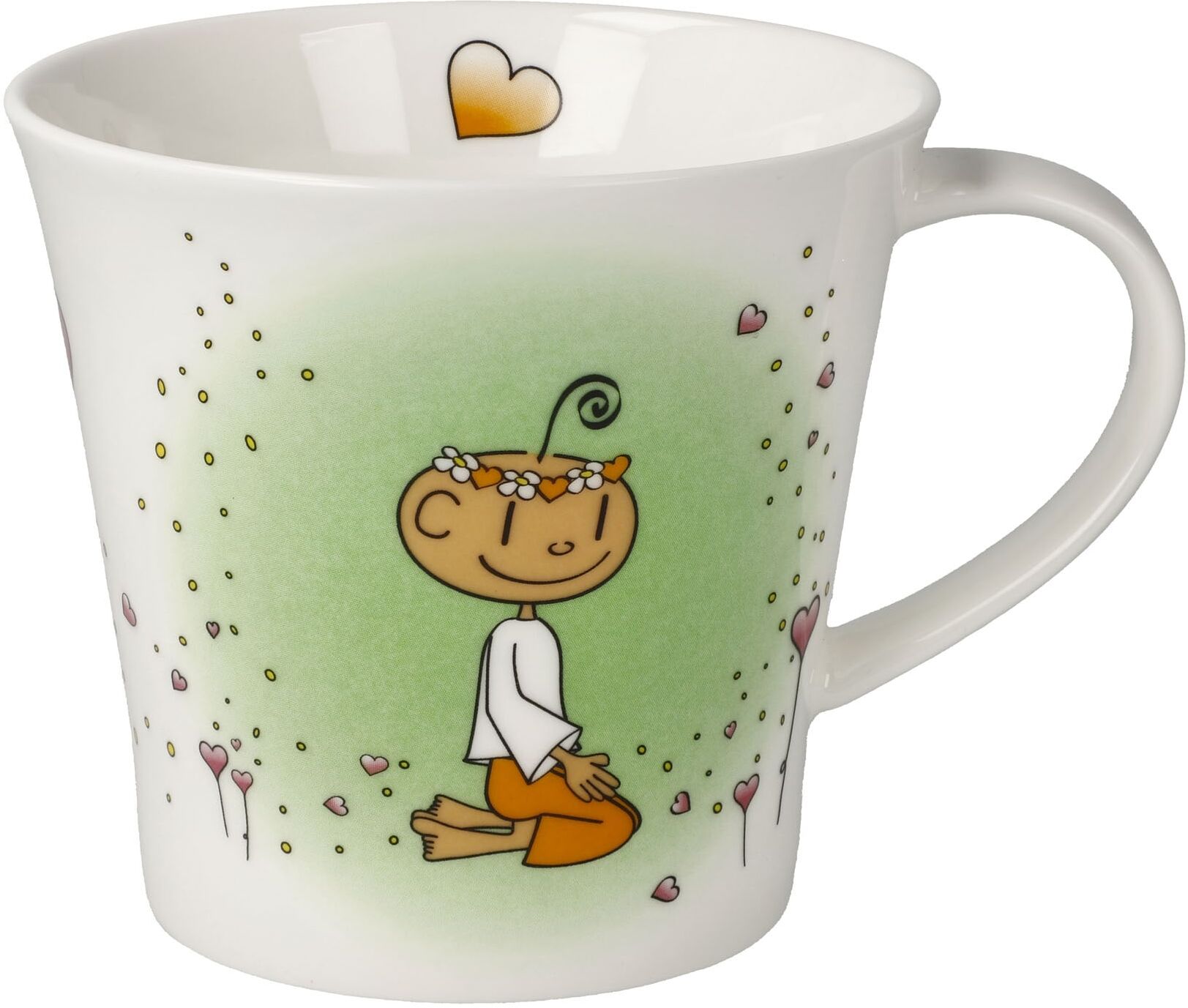 Tasse GOEBEL "Coffee-/Tea Mug Der kleine Yogi- Danke", bunt, B:10,5cm H:9,5cm, Porzellan, Trinkgefässe, Tasse bunt 9,5cm, 1 Stk.