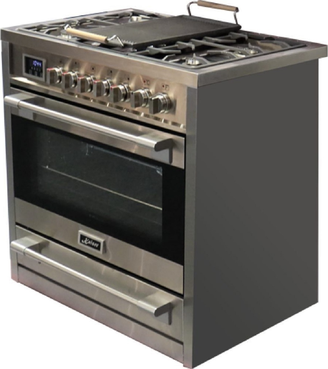Kaiser Küchengeräte Gas-Standherd HGE 93505 R Gas Elektro Standherd 90 cm/ Range Coocker / Selbstreinigung/ 8 Funktionen / Heißluft/ Grill/ 5 Hochwertige Brenner/ Drehspieß/ Erdgas / Propangas/Edelstahl/Inkl. Grillplatte