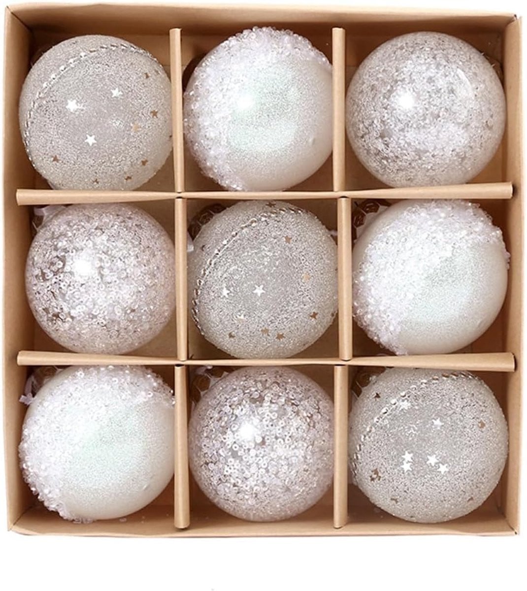 Set van 9 onbreekbare witte kerstballen voor kerstboomversiering