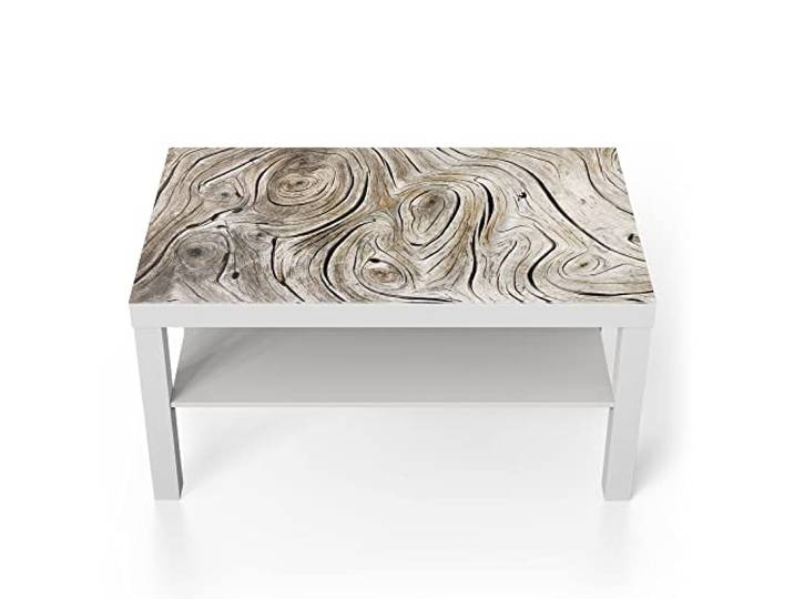 DEQORI Glastisch weiß groß 90x50 cm Motiv Verwittertes Holz ausgefallener Beistelltisch aus Glas Hochglanz Couchtisch fürs Wohnzimmer moderner Couch Tisch mit Design