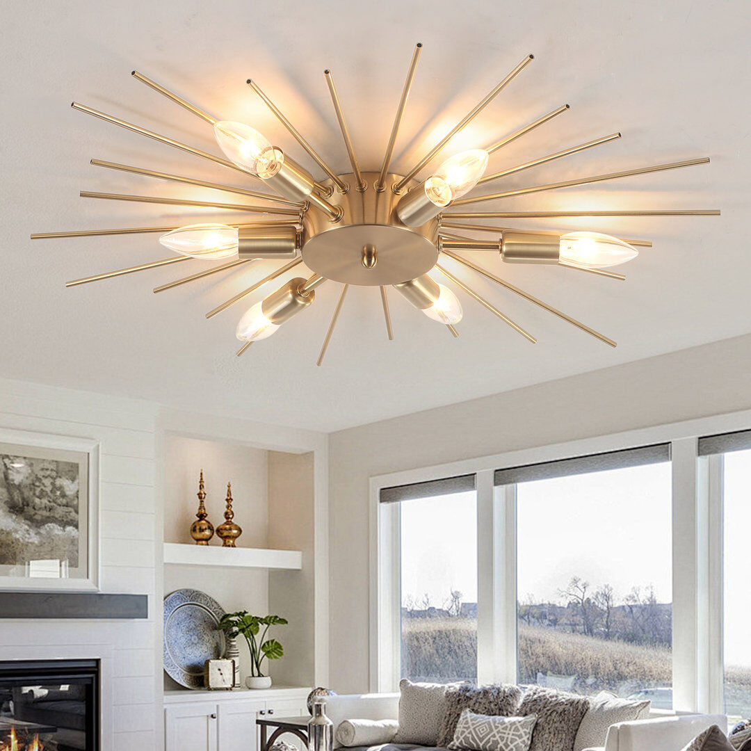 Blue Elephant Freja 6 - Light 60cm Dimmable Sputnik Flush Mount Gold 5cm H X 60cm W X 60cm D