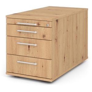 Hammerbacher Rollcontainer Solid TC30, aus Holz, asteiche, mit 3 Schubladen & Utensilienauszug, abschließbar