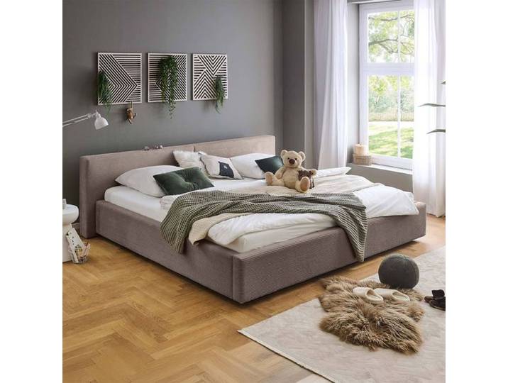 HOMELIV. Familienbett Dorisa Cord 240x200cm 240x200 cm Taupe modern, Mit Kopfteil