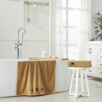 VHC Brands Black Prim Stars Tan Bath Towel Set of 2 27x54