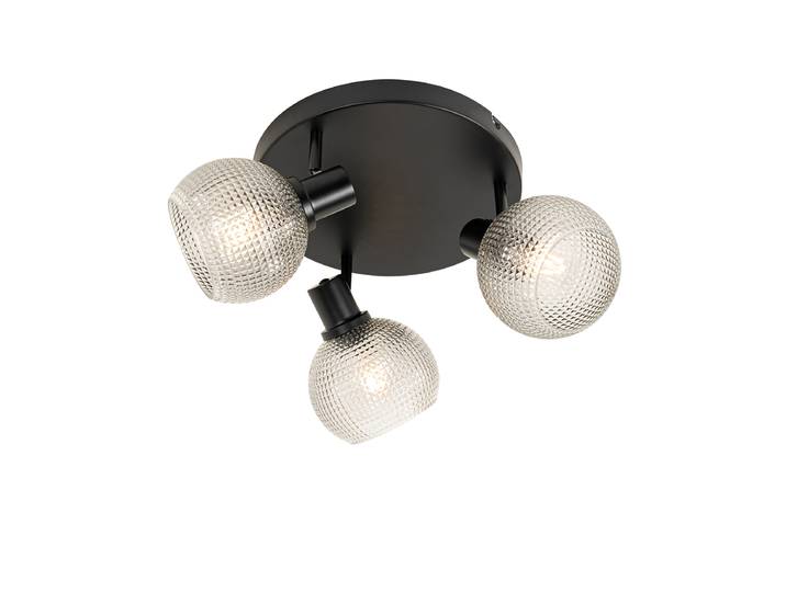 Spot design noir avec verre fumé 3 lumières rond - Chico