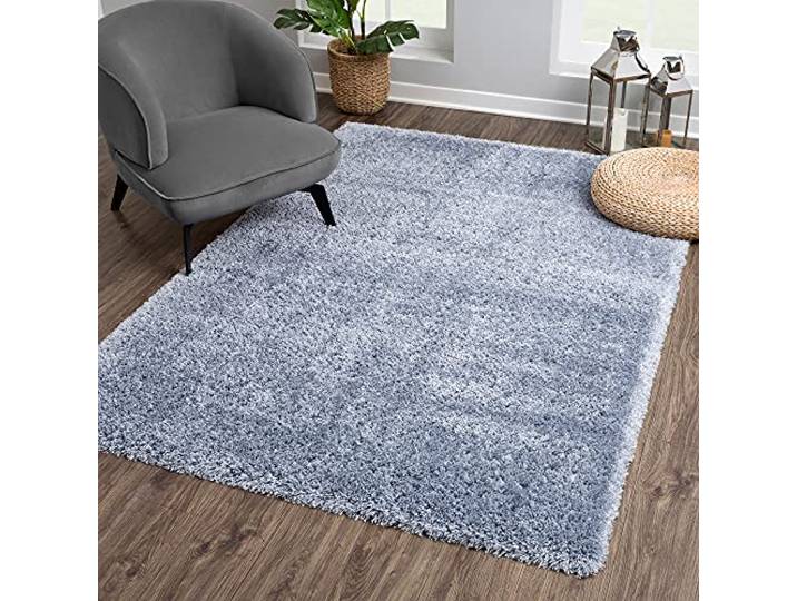 SANAT Porto Shaggy Wohnzimmer Teppich - Hochflor Zottel-Teppiche für Wohnzimmer, Schlafzimmer, Küche, Flure, Kinderzimmer - Leicht Zu Reinigen, Superweich, Modern Teppich Blau 80 x 200 cm