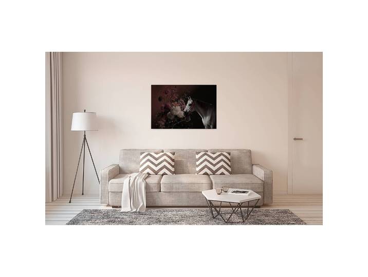 Impression sur toile Horse and flowers Polyester PVC / Épicéa Noir/Noir/Rouge 90 x 60cm