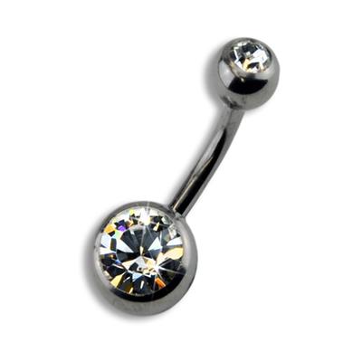 Bauchnabelpiercing ZEEME "Titan silberfarben Kristall weiß", grau (grau, weiß), Piercings, Damen, Titan