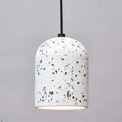 Pendelleuchte Decor Pill aus Terrazzo Stein mit E27 Fassung in Weiß gesprenkelt Ø 15 cm
