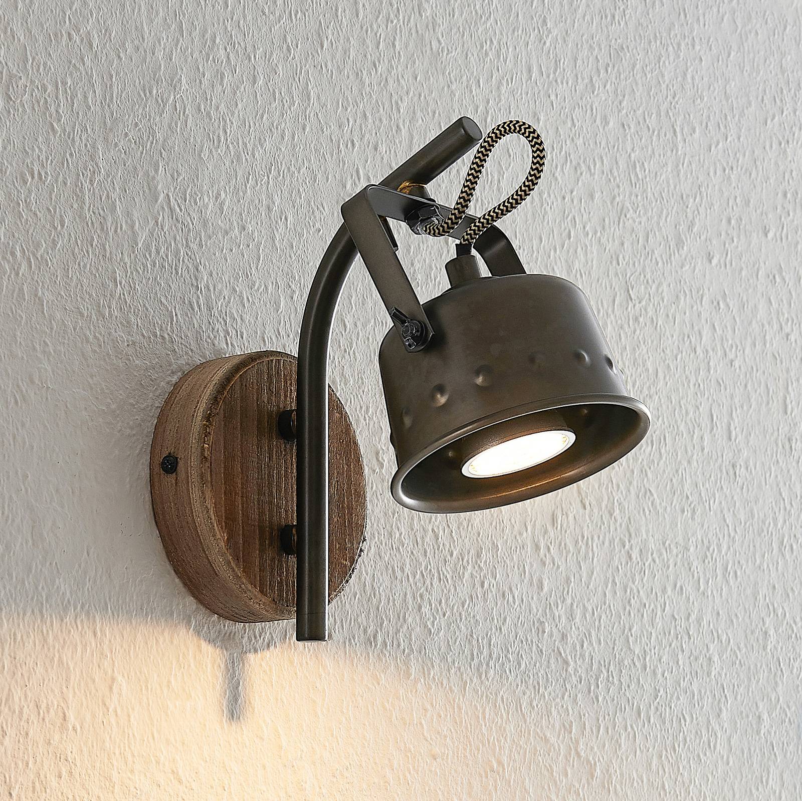 Wall Light Rubinjo Lindby, dimmable, Black, Living / Dining Room, metal, Vintage, Ceiling Light