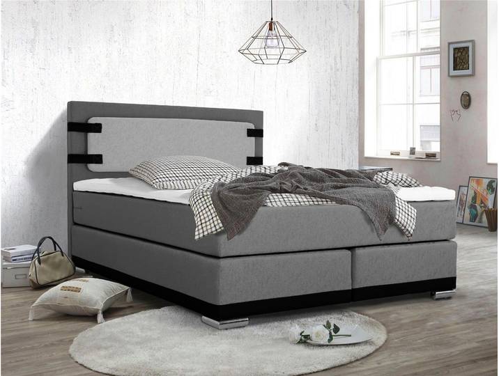 Boxspringbett HOME AFFAIRE Strada , grau, B:161cm L:208cm, Holz teilmassiv, Kunstleder, Metall, Stoff, Komplettbetten, Boxspringbett, incl. Topper, 3 Breiten, 3 Härtegrad-Ausführungen