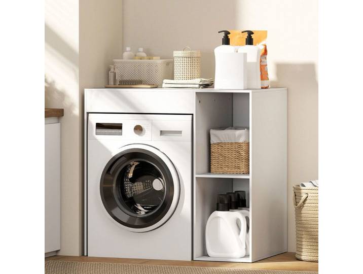 Meuble machine à laver armoire machine a laver et sèche-linge avec 2 compartiments ouverts 96 x 60 x 90 5 cm blanc