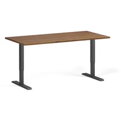 Höhenverstellbarer Schreibtisch, 2 Motoren, 74-121 cm, Tischplatte 160x80 cm, schwarzes Metallgestell, Walnuss