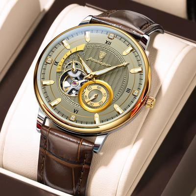 Inspired Finds POEDAGAR Men's Automatic Mechanical Watch Luxury Tourbillon Design, Waterproof & Luminous Sport Style 1416 Gold Grey
