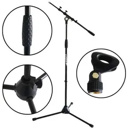 keepdrum MS106 BK Mikrofonständer mit Mikrofonklemme, Mikrofonständer, Schwarz