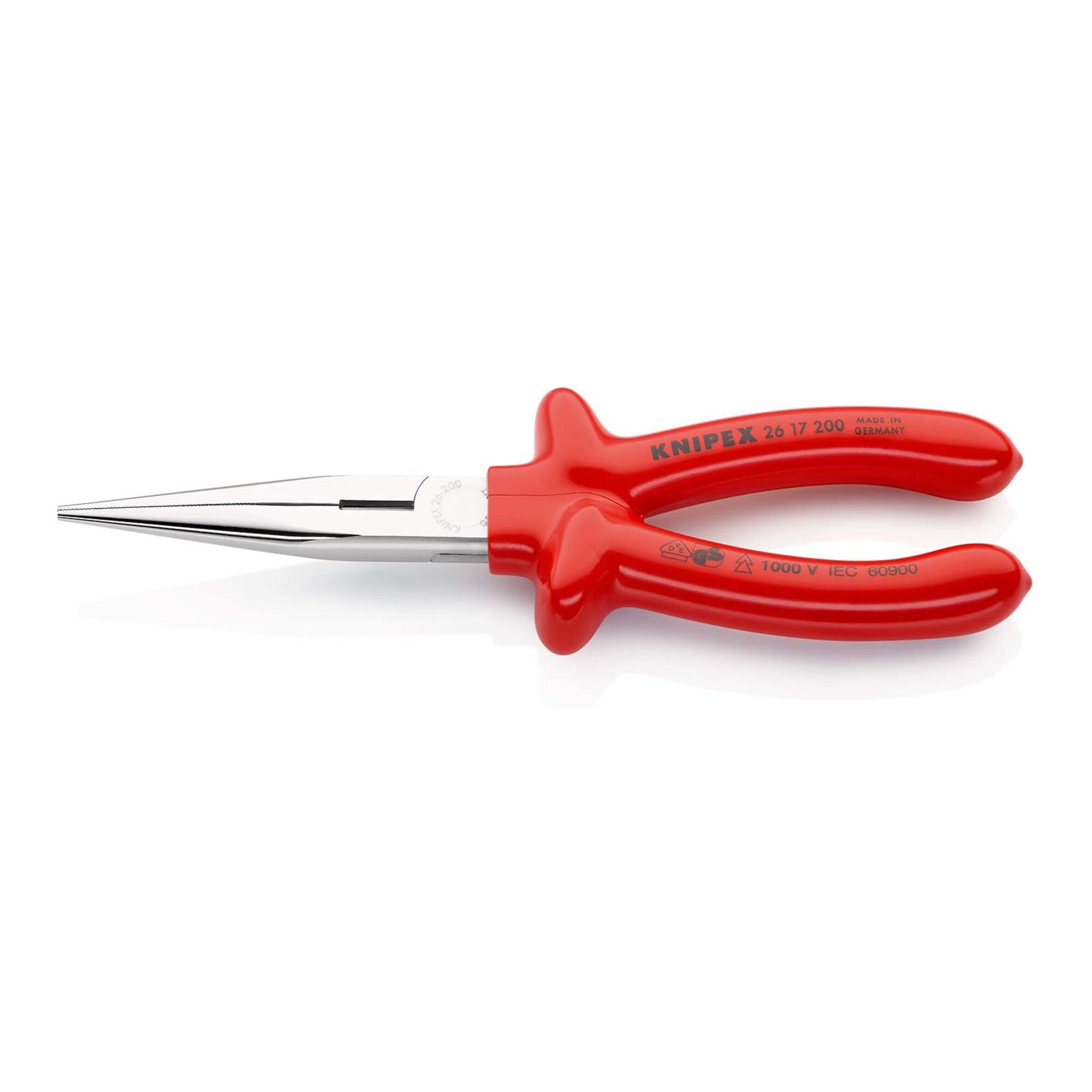 KNIPEX 26 17 200 Flachrundzange mit Schneide (Storchschnabelzange) tauchisoliert, VDE-geprüft verchromt 200 mm)