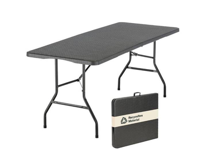Table pliante de camping - Skandika MASI - Jardin Balcon - Max 200 kg HDPE recyclé pliable châssis acier 180 cm - Noir
