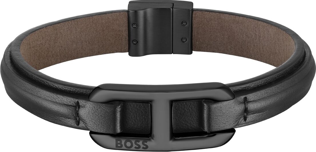 Lederarmband BOSS "KODE", schwarz, Armbänder, 19cm, Edelstahl Leder, Edelstahl, Leder, Lederarmband