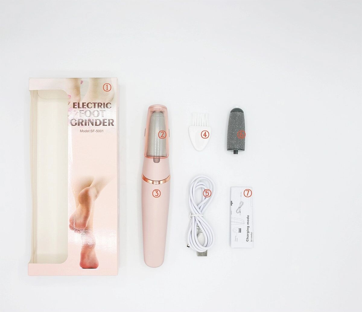 INF Lime électrique rechargeable pour les pieds et anti-callosités, deux vitesses et fonctionnement silencieux de 1,5 W Rose
