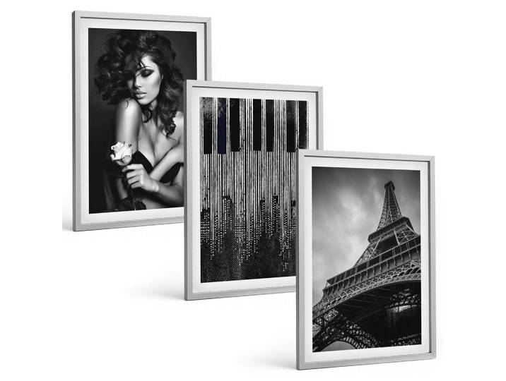 Tulup Bilder SET 3er Set - 40x60 cm Silberner Rahmen - Porträt einer Frau mit einer Eiffel-Rose, Silberfarben, Kunststoff, Rechteckig, 40x60 cm, Fotografie, Bilder & Rahmen, Bilder