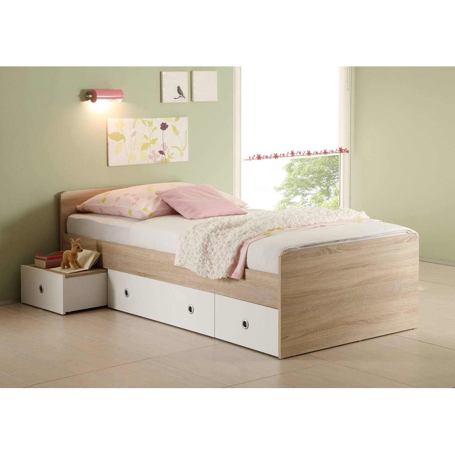 home24 Ledikant Wiki met lades wit/beige B: 90 cm, L: 200 cm